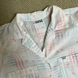 Vintage Short Sleeve Patterned Collared  Tee